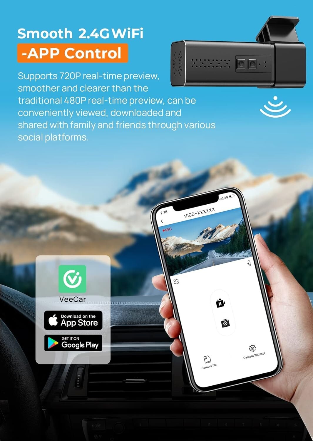Dash Cam 2.5K 1440P Front Dashcam for Cars, E-YEEGER Mini WiFi Hidden Dashcams