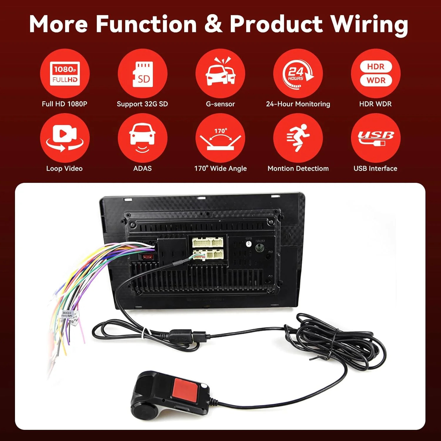 Car Dash Cam with Free 64GB TF Card, USB Dash Cam for Android Car Radio Mini Veh