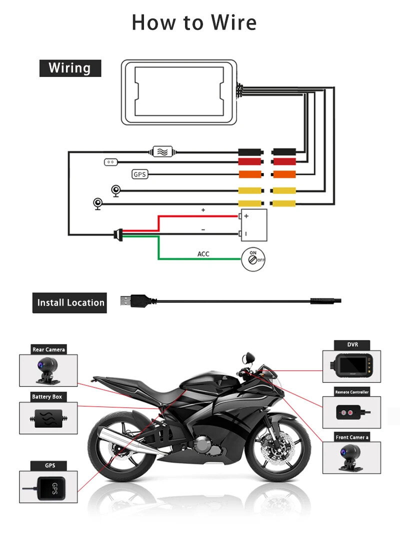 3 inch Dual Lens Motorcycle Dashcam Camera DVR Front Rear 1080p Support GPS Wifi