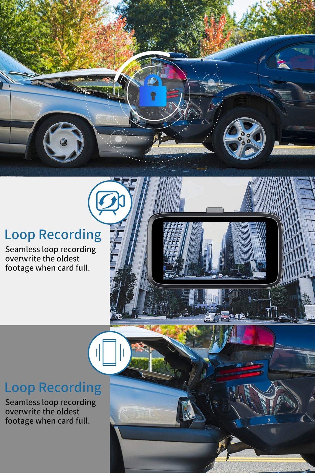 Dash Cam Front and Rear, Milerong 1080P FHD Dash Camera for Cars , 3″ IPS Dis…