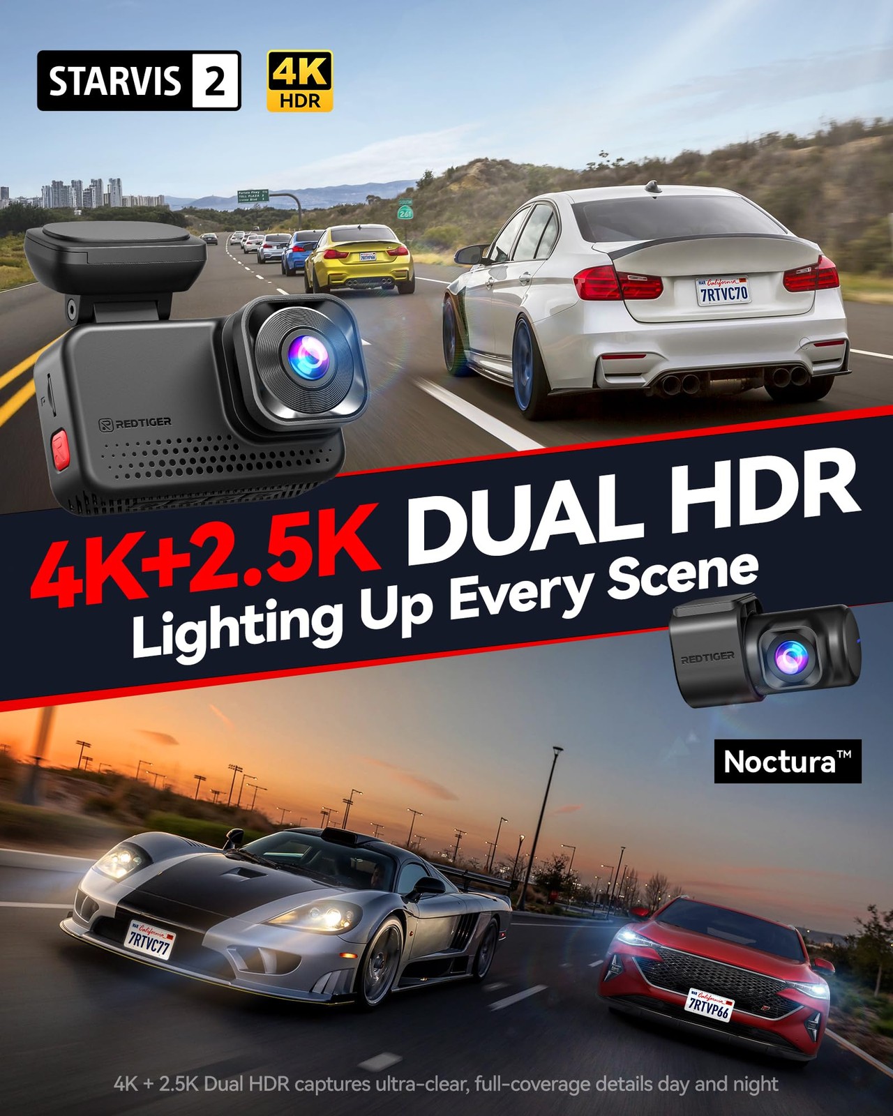 VC70 4K+2.5K Dash Cam, STARVIS 2 IMX678, Dual HDR, 30MB/s WiFi