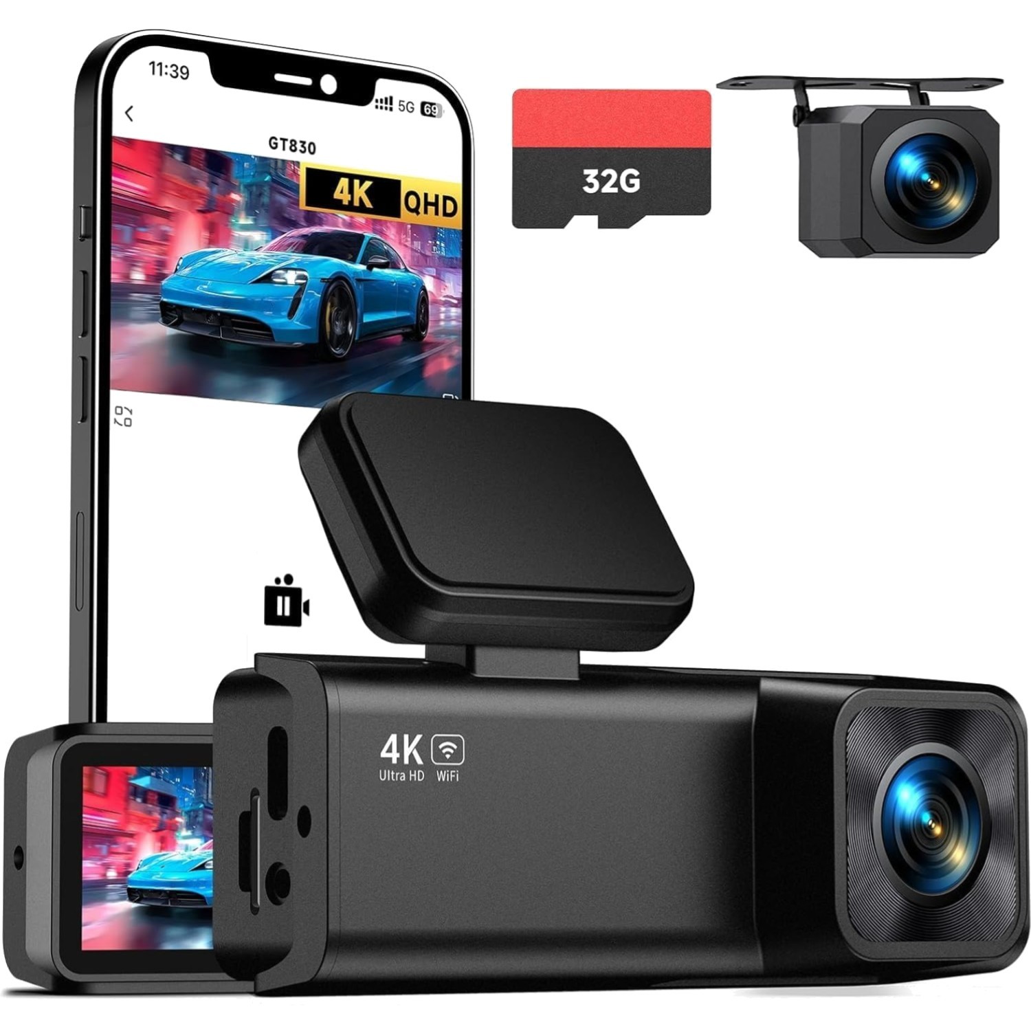 Compact Dash Cam with Night Vision and Wi-Fi – 4K & 1080P Clear Video Capture