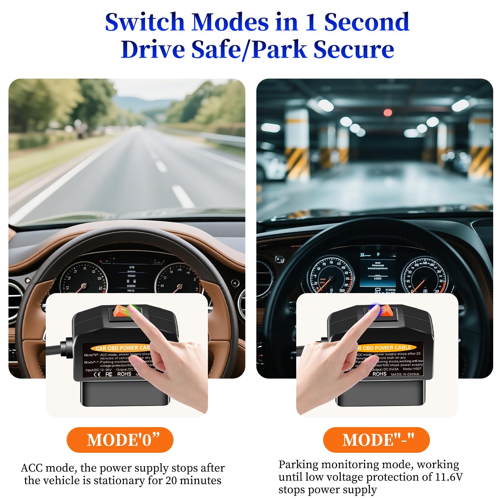 OBD2 to USB C Power Adapter for Dash Cam, Hardwire Kit with Parking Mode, Low…