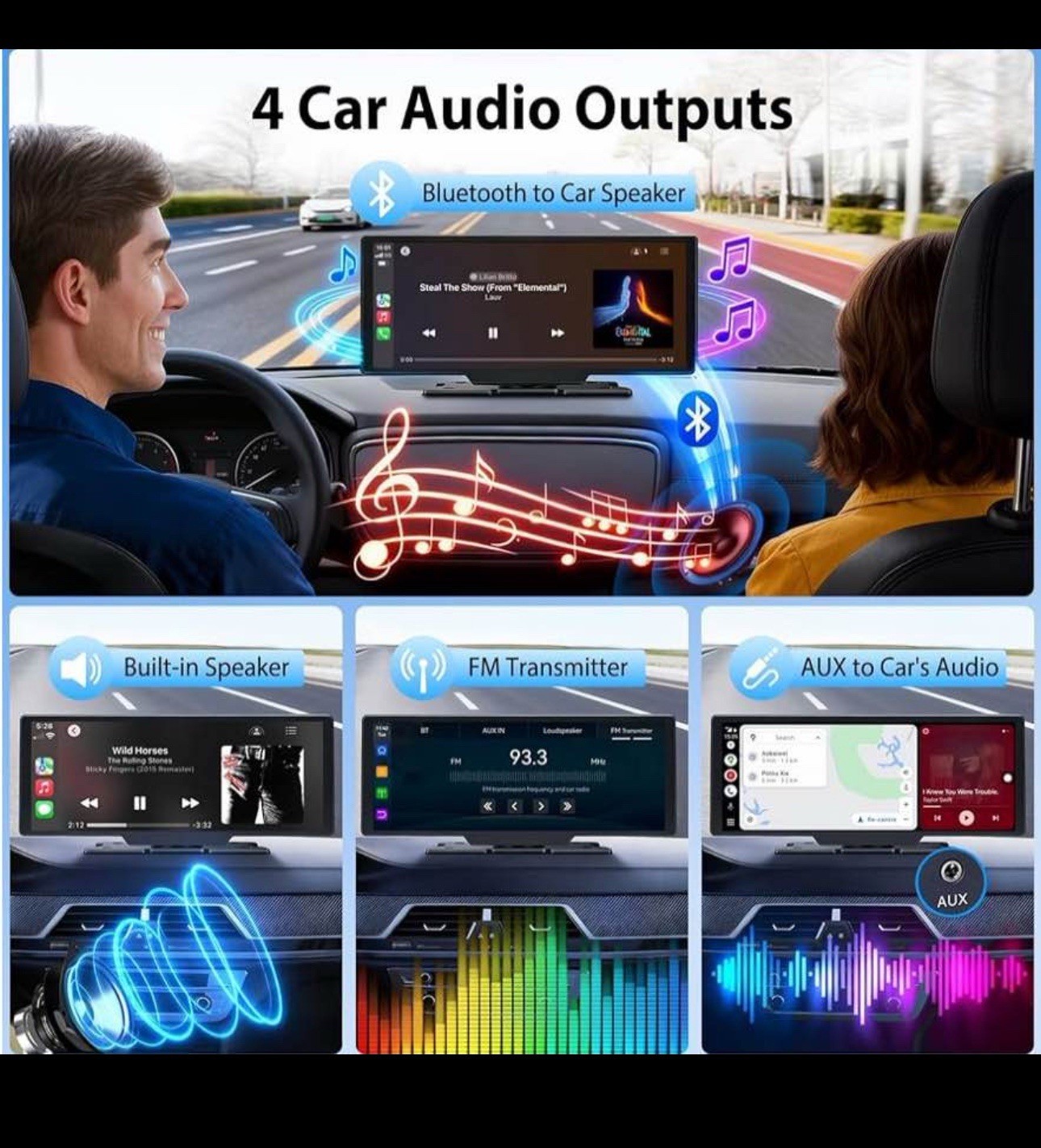 10.26″ Wireless CarPlay Screen for Car: 4K Dash Cam & 1080P Backup Camera, Porta