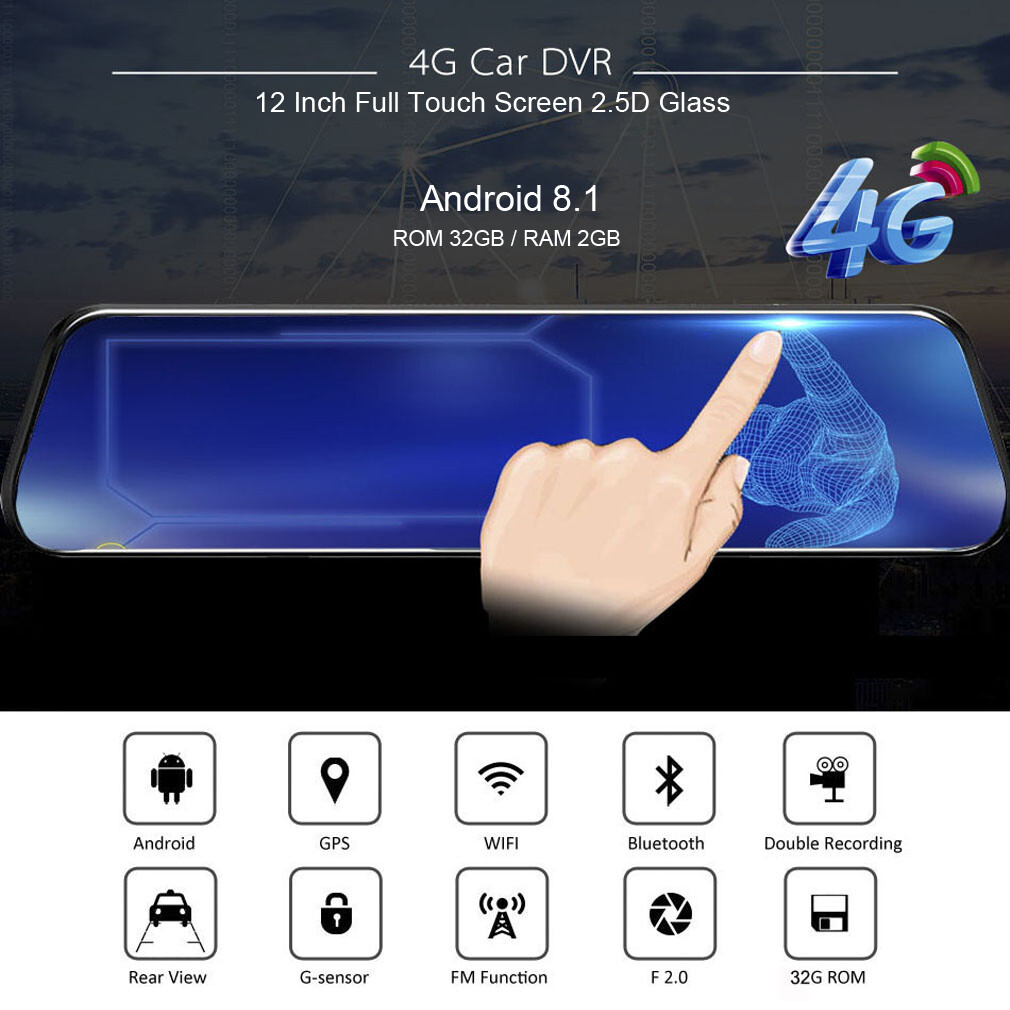 12″ touch screen rearview mirror Andriod 8.1 ADAS car dash cam reversing camera