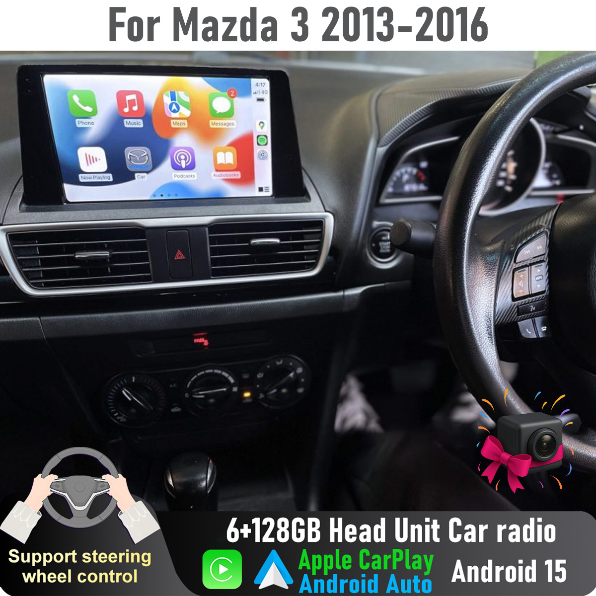 9” Apple CarPlay Auto 6+128GB Head Unit Car radio For Mazda 3 2013-2016
