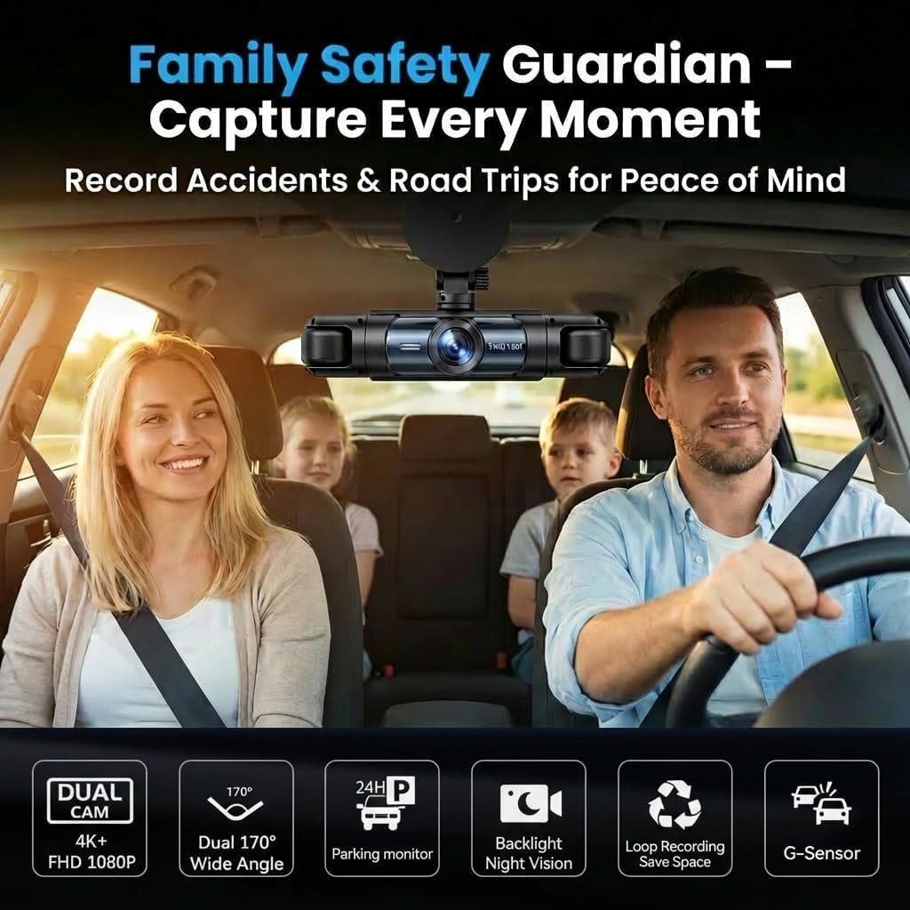 Dash Cam Front and Rear Inside,4 Channel,Ir Night Vision for Driver(Grey) | Loop