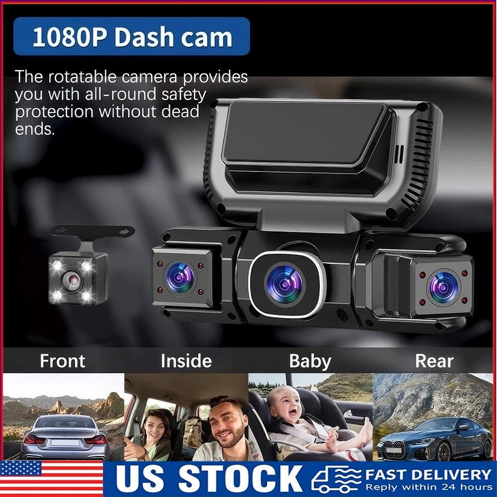 Wireless Dashcam Front and Rear Camera System,Rechargeable 360 1080P Dash Cam US