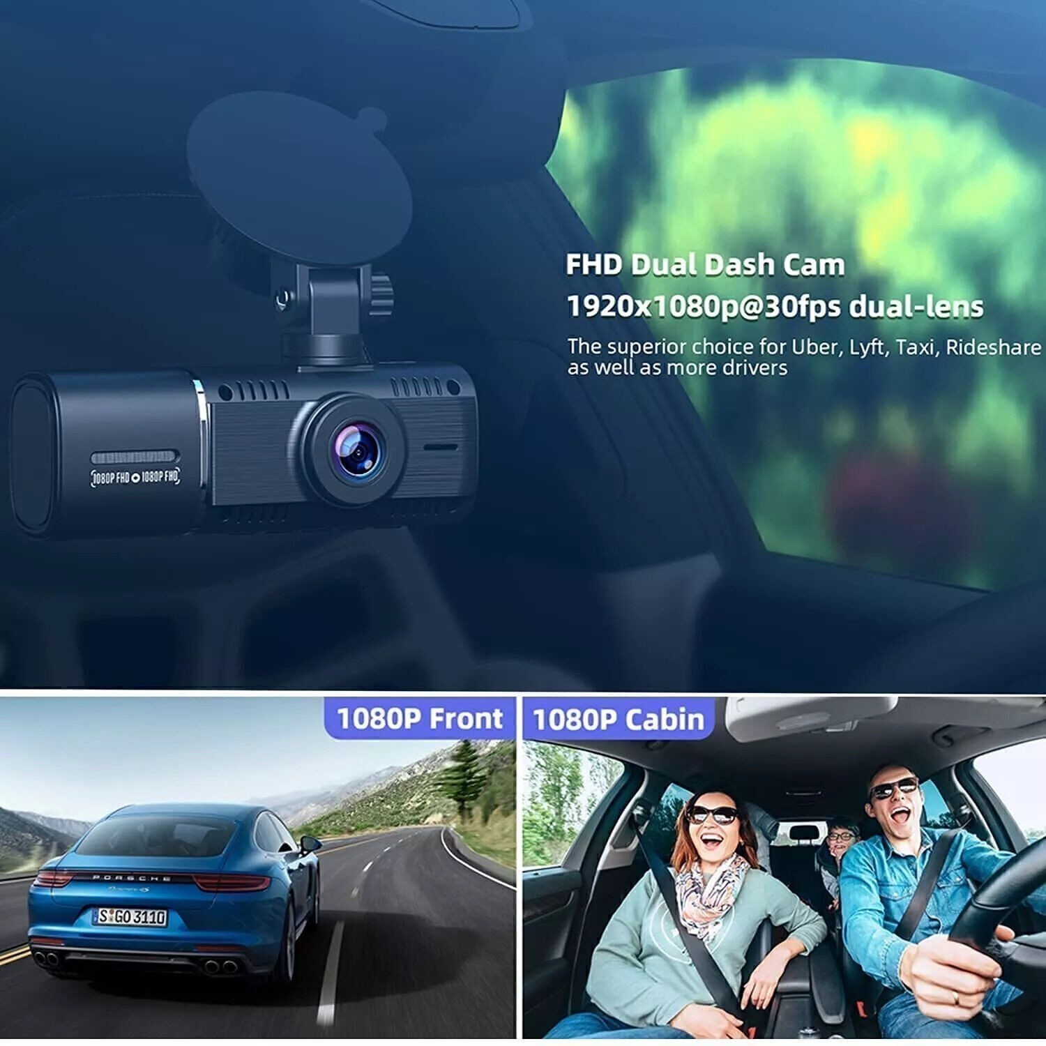 TOGUARD FHD 1080P Dual Dash Cam IR Night Vision Car Driving Recorder Camera Taxi