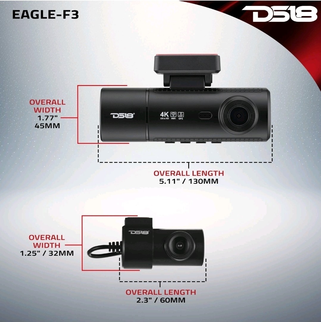 DS18 EAGLE-F3 4K Triple Dash Camera with Front, In-Cabin and Rear Cameras