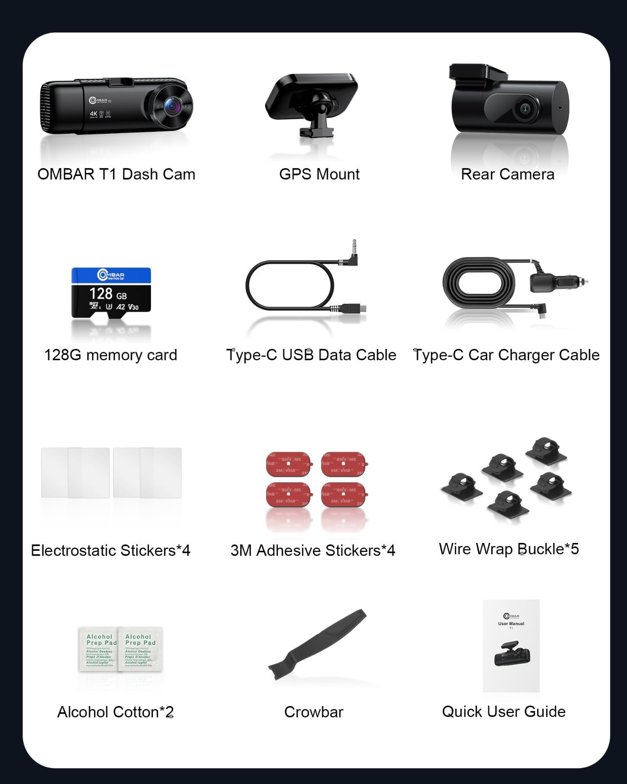 4K Dash Cam 3-Channel with WiFi, GPS, HDR, 128GB Card, Night Vision, Parking Mod