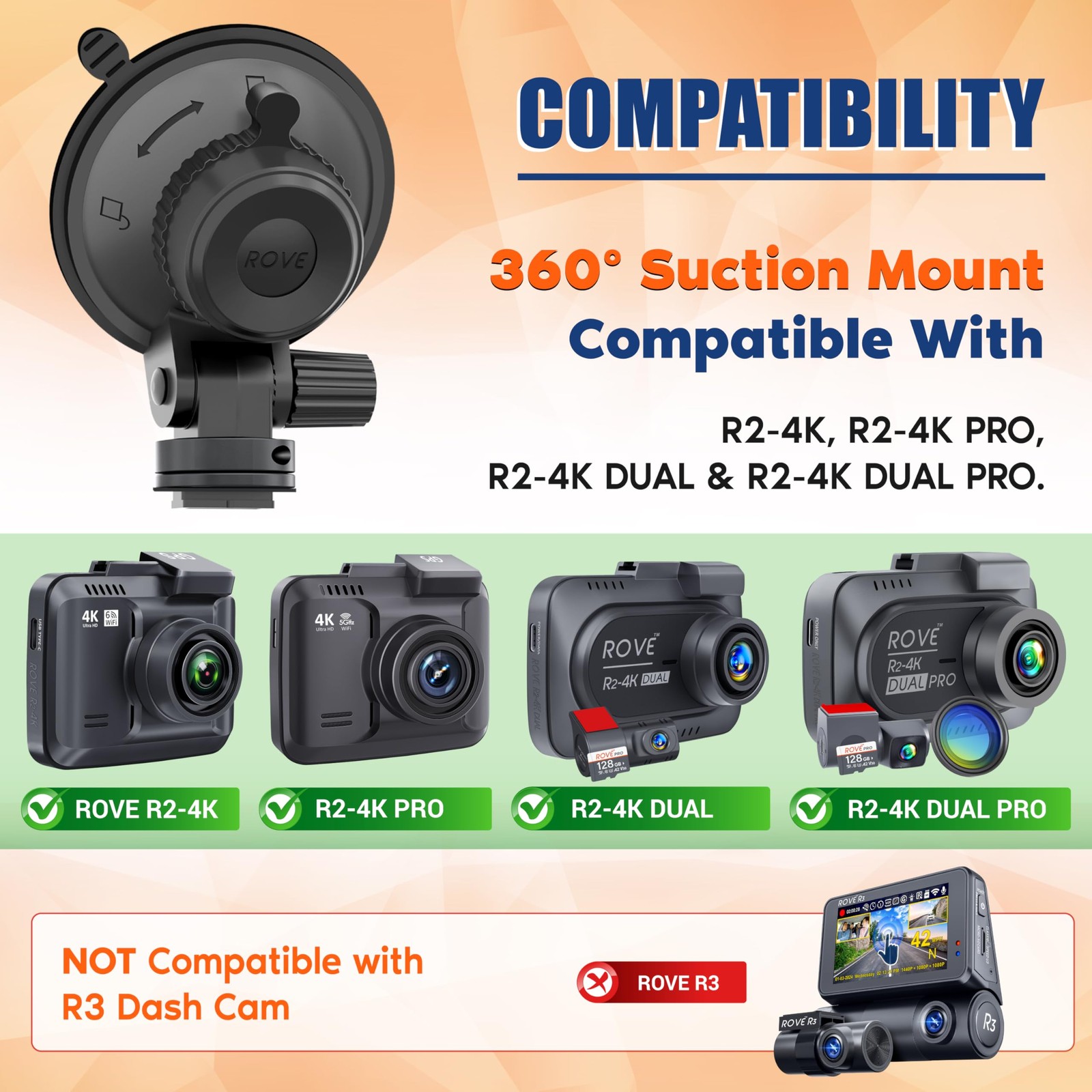Suction Cup Mount for R2-4K, R2-4K PRO, R2-4K Dual Dash Cameras