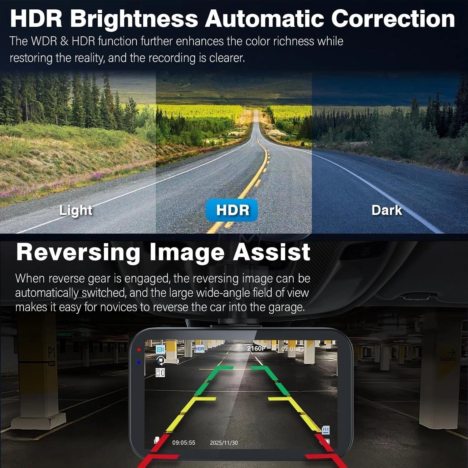 4K+2.5K Dash Cam Front and Rear,Free 64G SD Card,2160P+1600P UHD Dual Dash Ca…