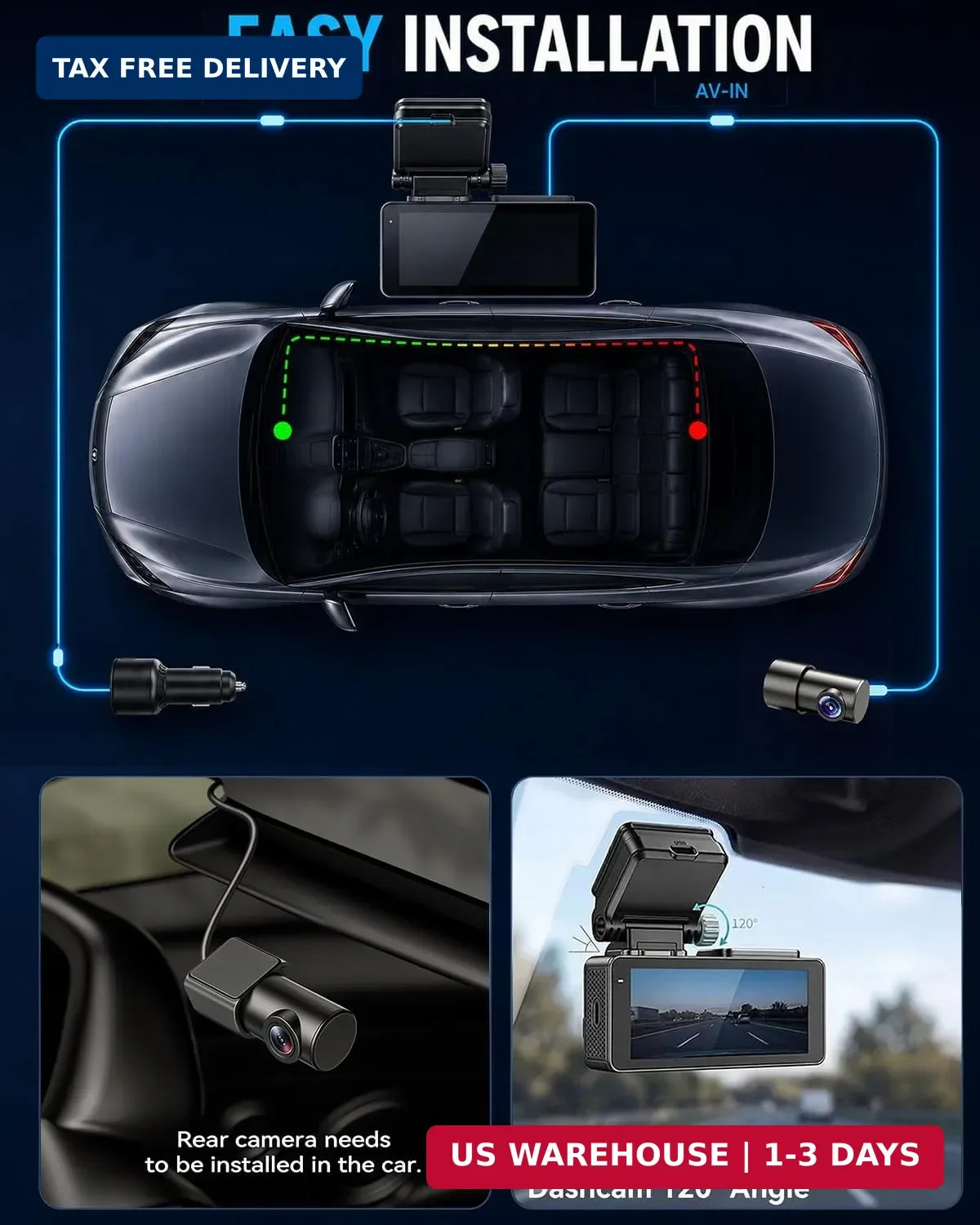 4K+2.5K Dual Dash Cam Front Rear F1.4 Night Vision Dash Camera | 3.69″ LCD, 5.8G