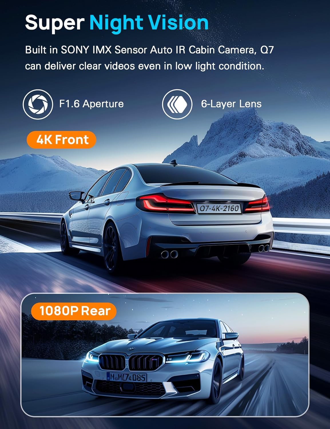 4K Dash Cam Front and Rear with 64GB Card, Built-In 5G Wifi, Dash Camera for Car