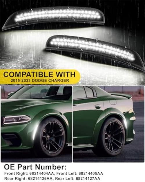 NoxiAnto White LED Side Marker Lights for Dodge Charger 2015-2023, 4 Pack |
