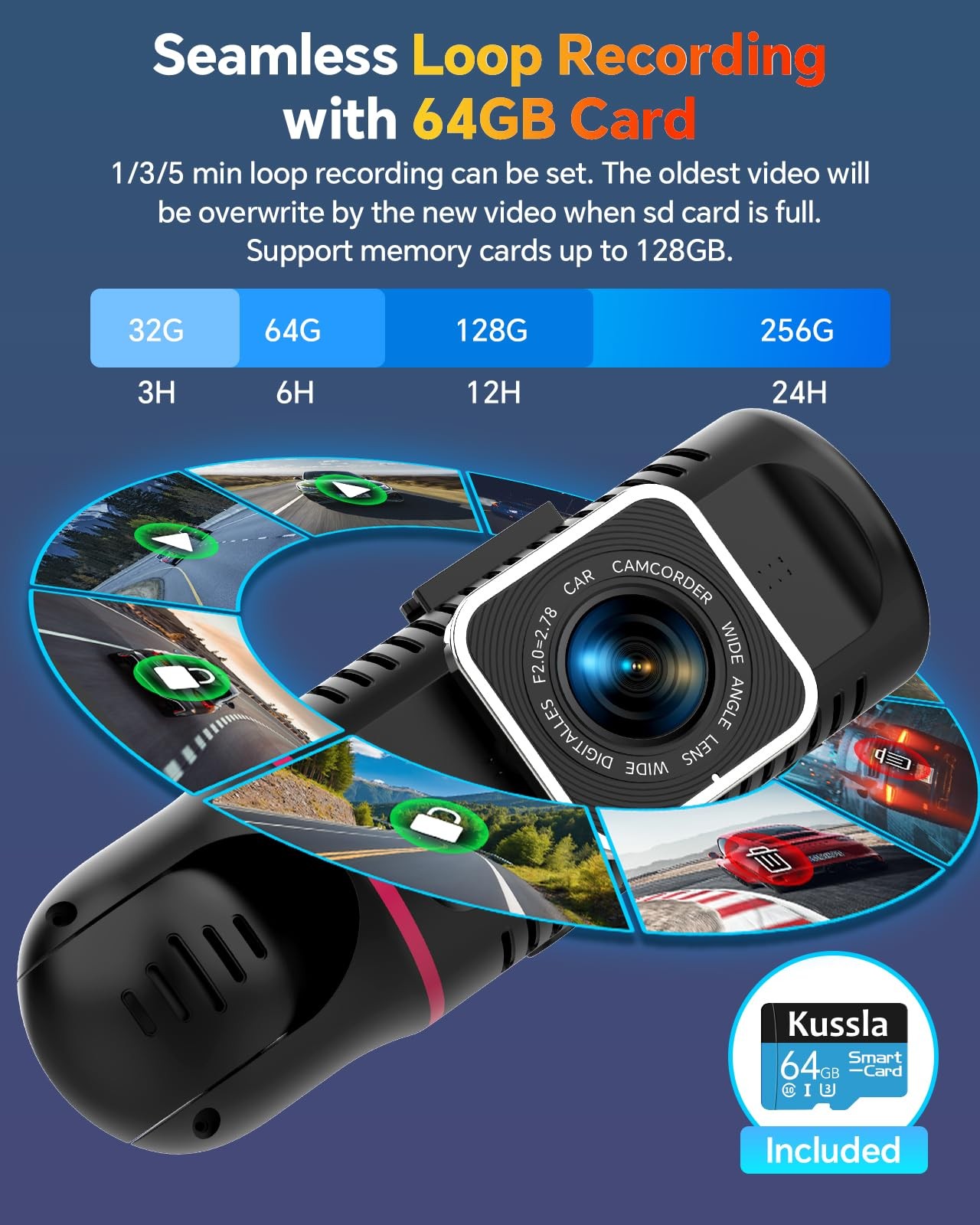 Dash Cam Front and Rear Inside, 1080P 3 Channel Dash Camera for Cars with 64G…