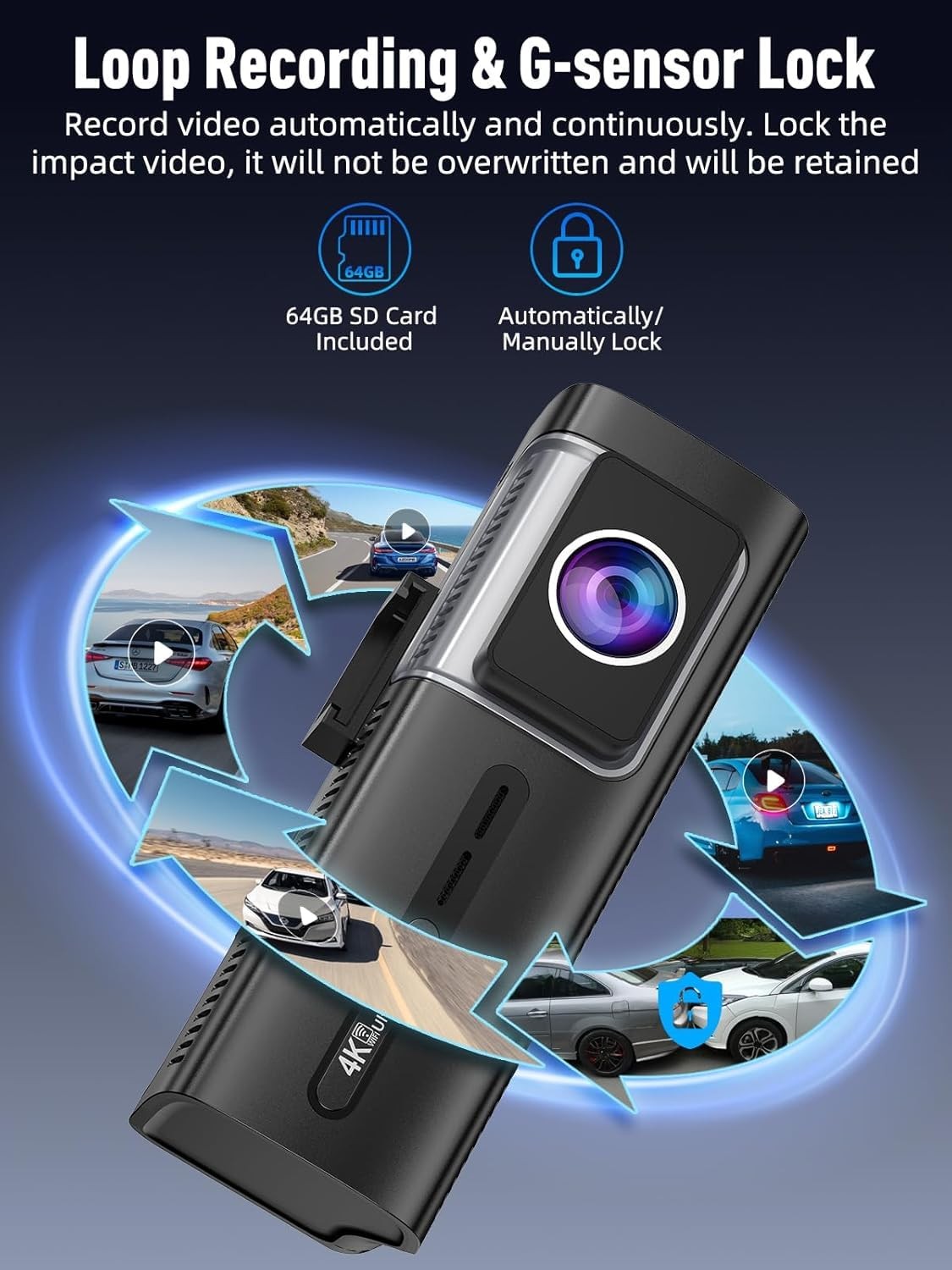 3 Channel 5G WiFi Dash Cam, 4K+1080P+1080P Dash Cam Front and Rear with 64GB …