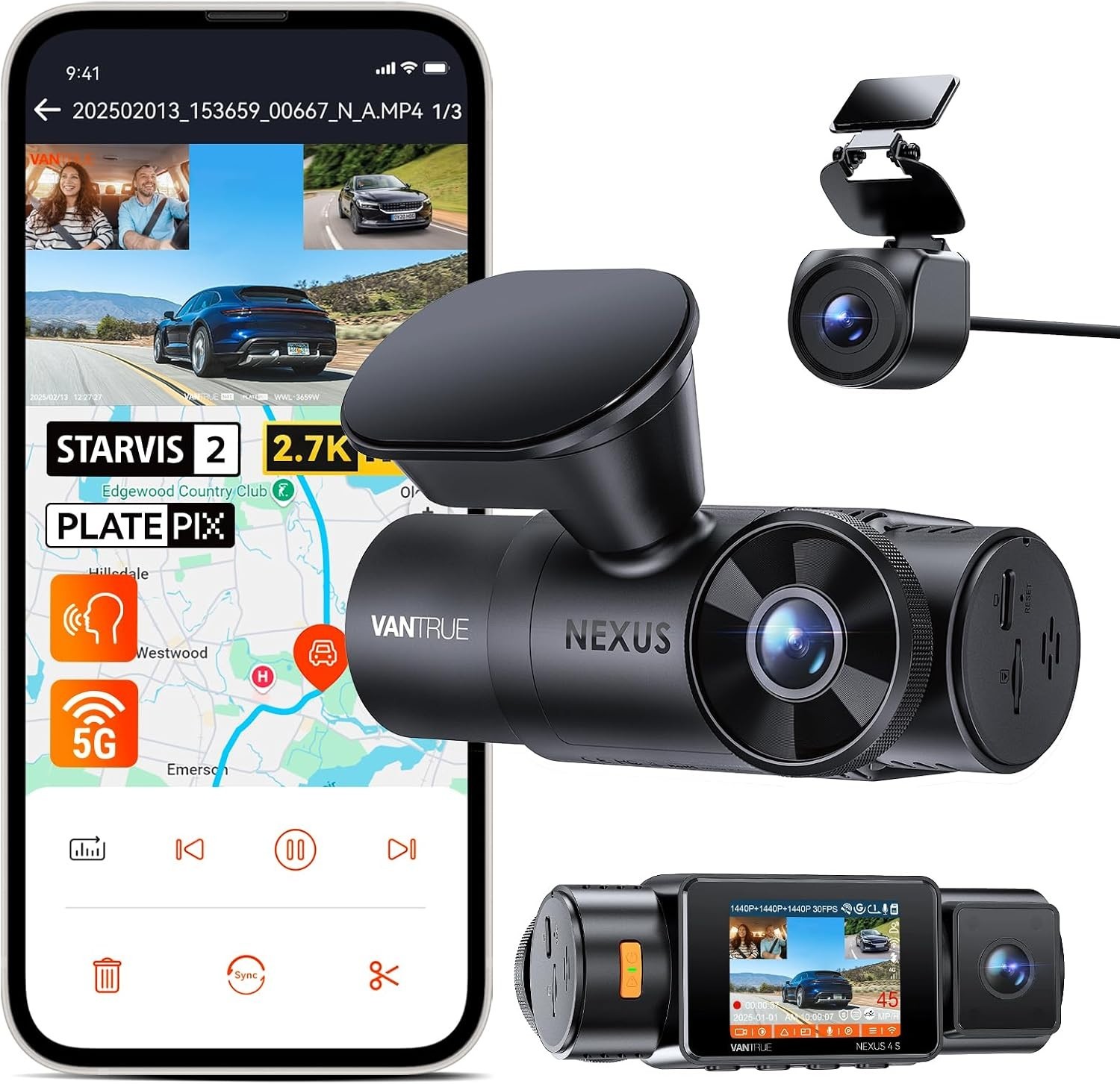 Vantrue N4S 3 Channel Dash Cam Front Inside Rear Car Camera Parking Mode GPS