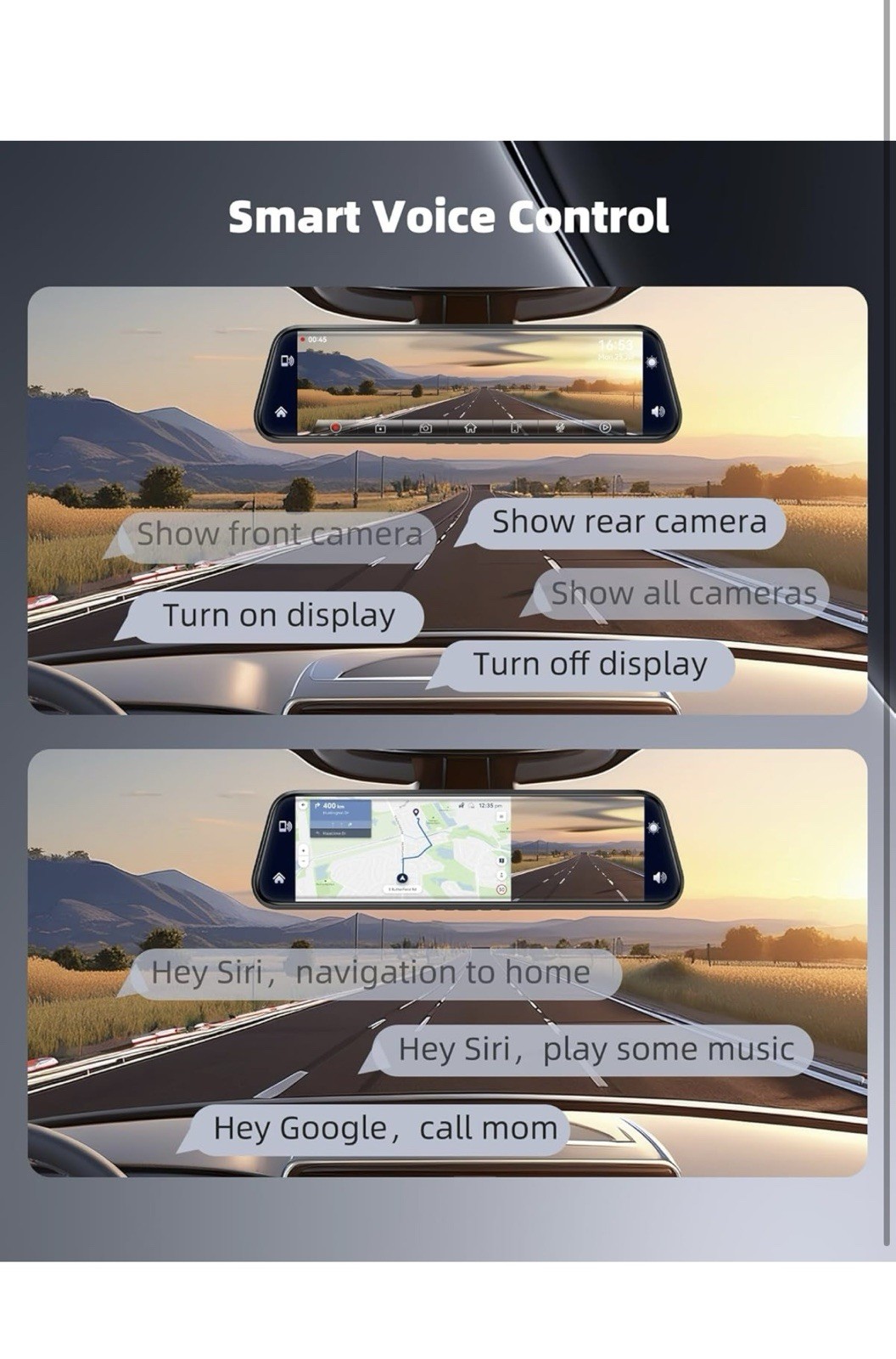 Smart Mirror Dash Cam with Carplay&Android Auto,10″ 2.5K Rear View Mirror Cam…