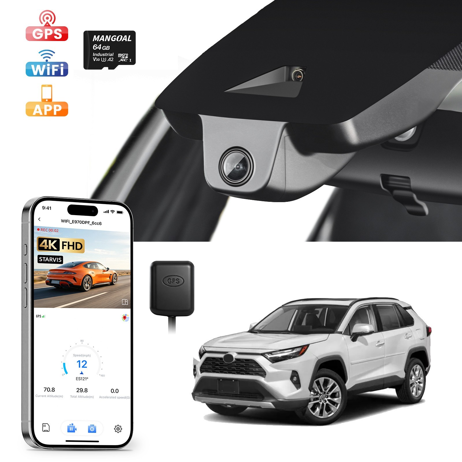 4K HRD Dash Cam Custom for Toyota RAV4 & RAV4 Hybrid 2022-2025 OEM Look-Model B