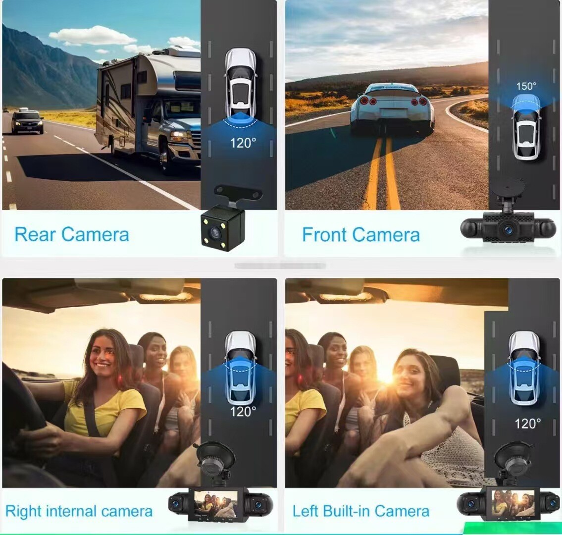 4 Channel Dash Cam 360° Dash Camera HD 1080P 4 Lens Driving Recorder w/32G Card