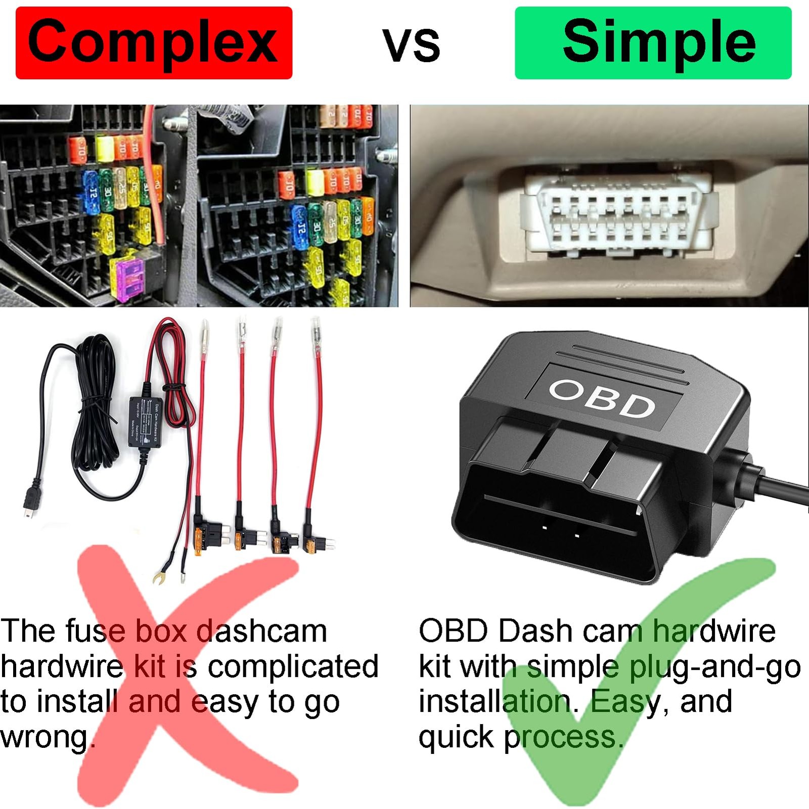 OBD2 Dash Cam Hardwire Kit, OBD2 Power Charging Cable USB Type C | 24h Parkin…