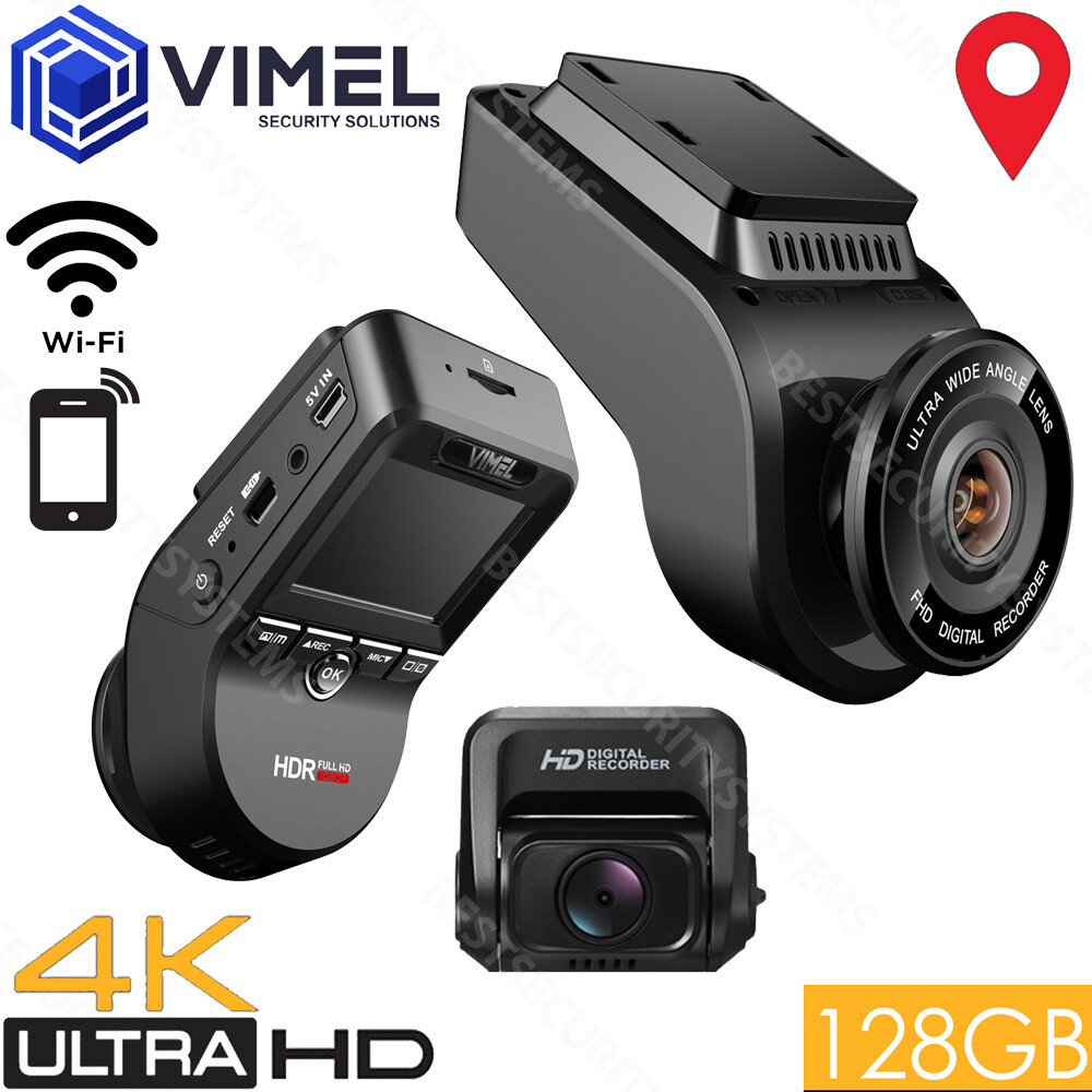Vimel Dual Dash 128GB Camera 4K GPS WIFI Wireless Car Parking Super Capacitor