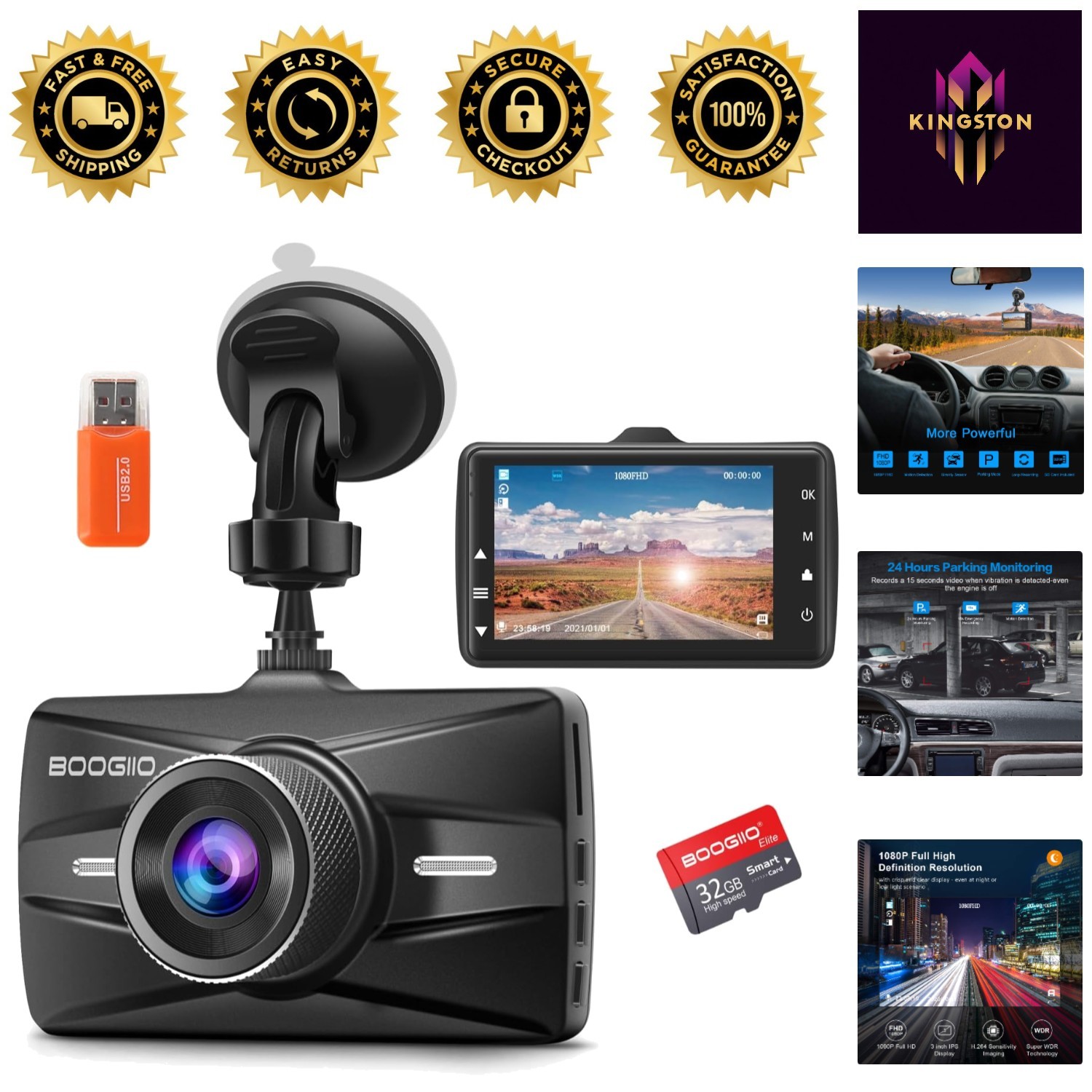 Advanced 1080P Car Camera with Loop Recording & Motion Detection Technology