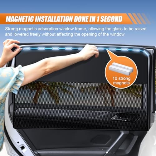 Car Front & Rear Side Window Sunshade, Magnetic Automotive Front & Rear (4PCS)
