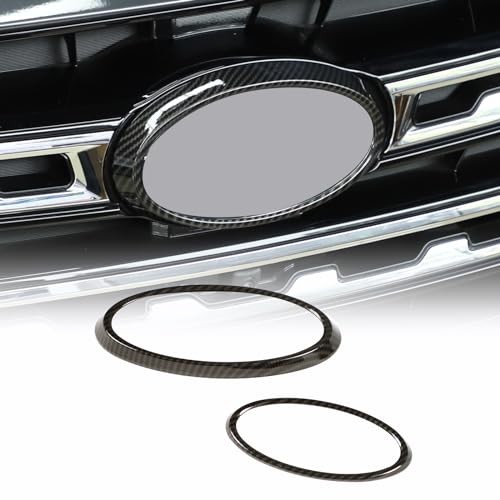 Car Front Rear Logo Decoration Cover Ring Trim, Compatible Carbon Fiber Pattern