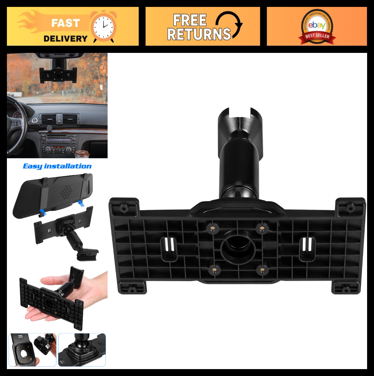 Universal Dash Cam Mount – Anti-Shake Aluminum Mirror Bracket for Bumpy Roads, C