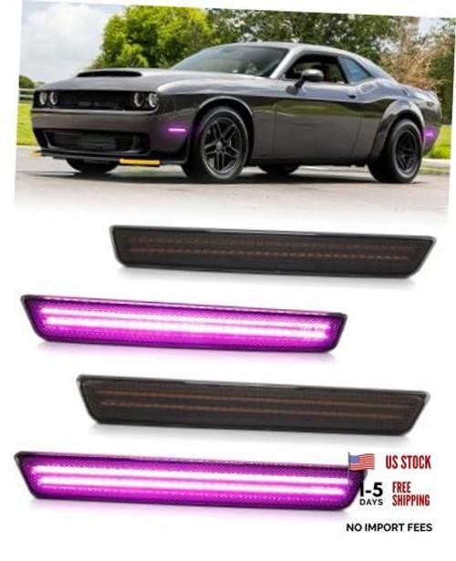 LED Side Marker Lights for Dodge Challenger 2015-2023, Front & Rear Pink Purple