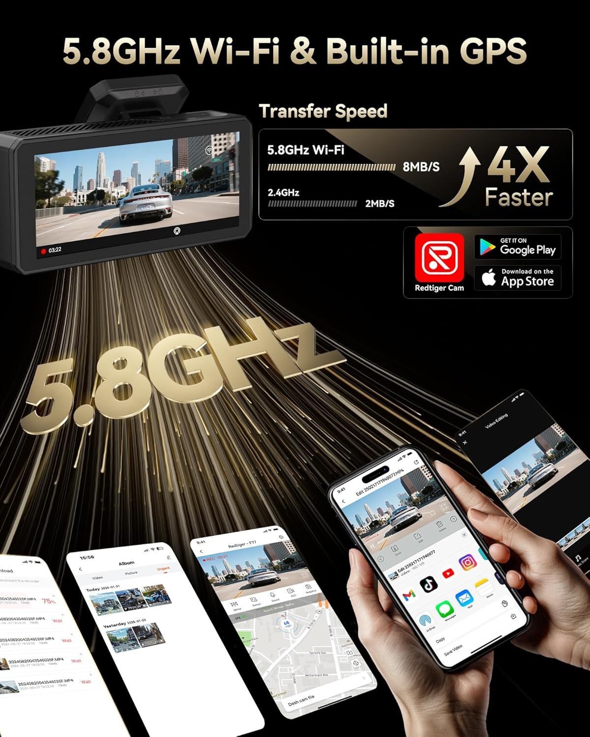 F77 4K+4K Dash Cam Front and Rear, Dual STARVIS 2 IMX678 HDR, Built-In 128GB Emm