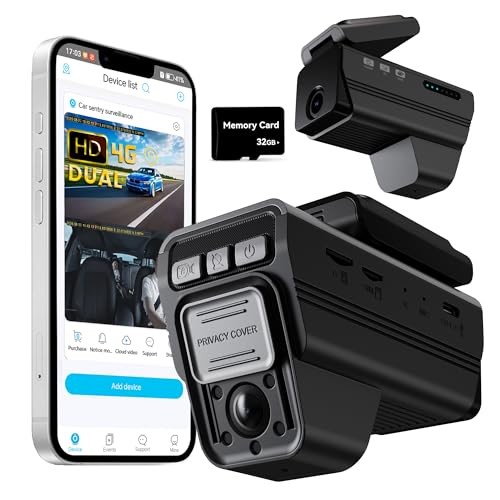 DEERASK PRO2 4G LTE DUAL 1080P CAR SECURITY DASH CAM, LIVE REMOTE VIEW, BLACK
