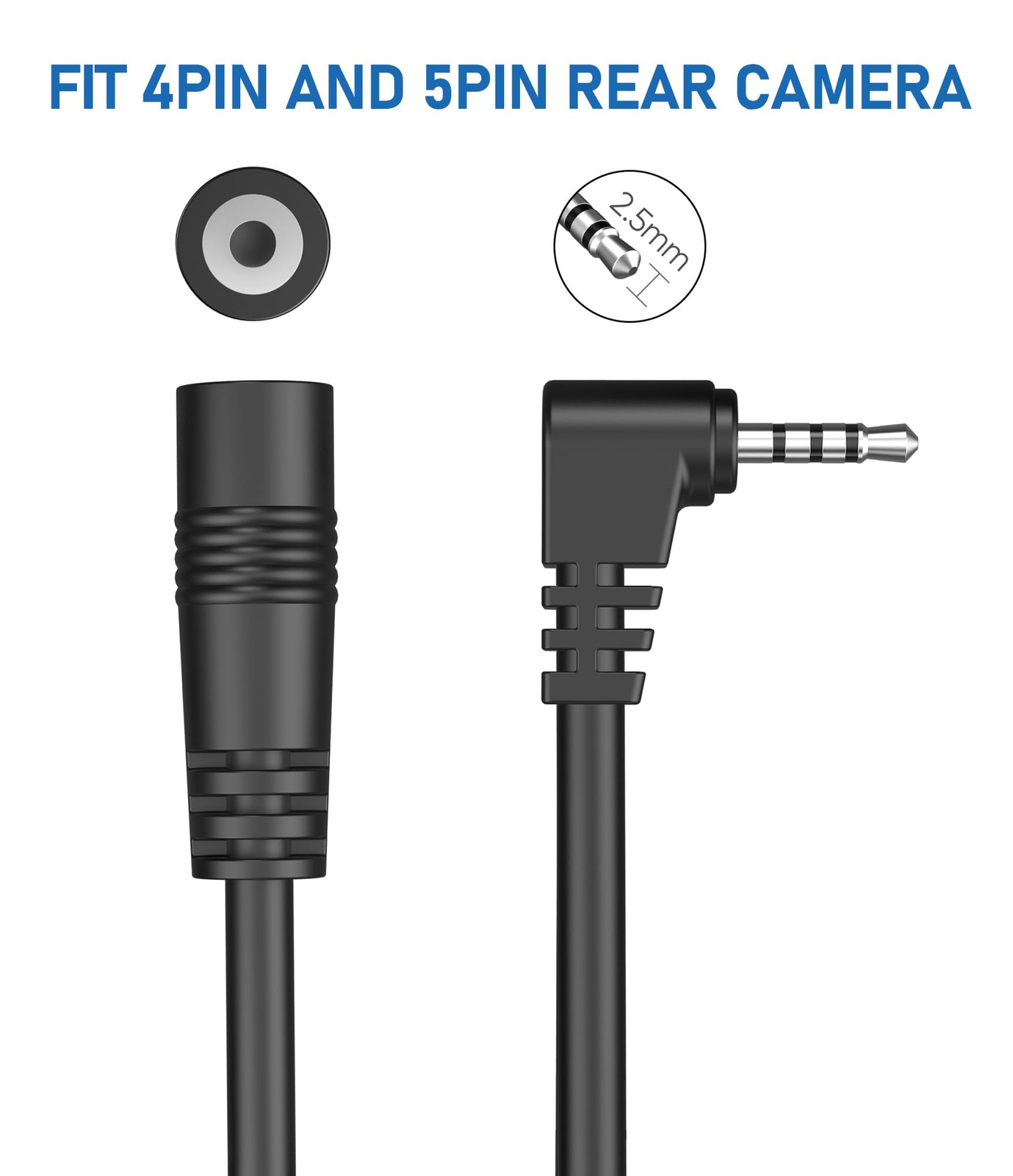 2.5Mm Dash Cam Rear View Camera Extension Cable, (6Ft Thicker) 90 Degree Backup