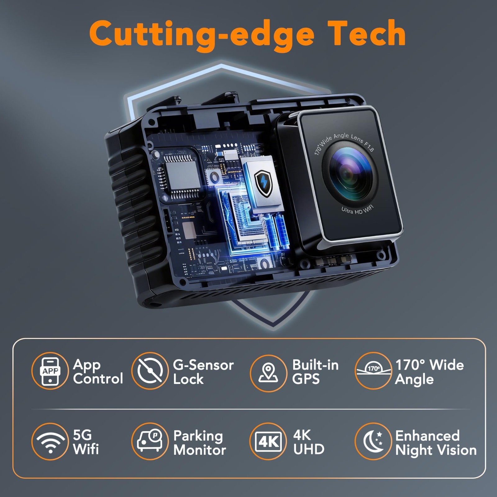 4K Dual Dash Cam Front & Rear, Night Vision, 64GB Card, GPS, 170° Wide Angle, Wi