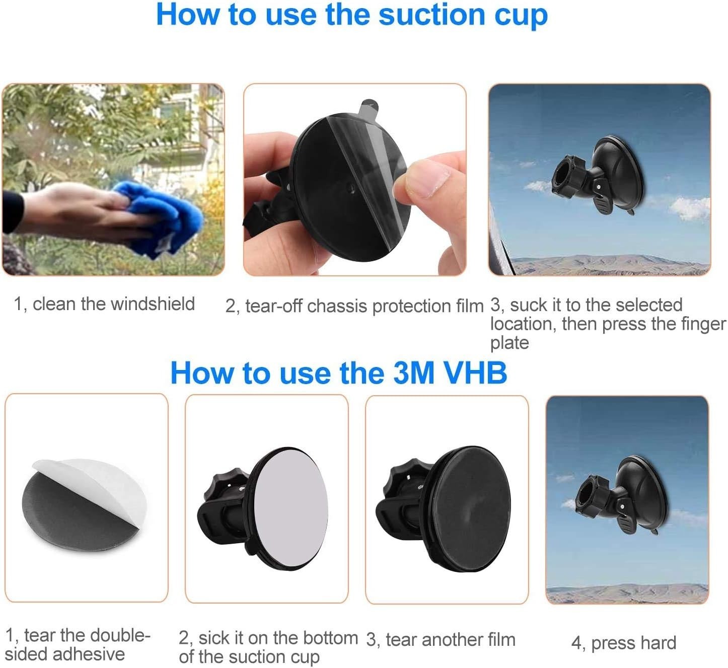 Dash Cam Suction Cup Mount Compatible with Crosstour, APEMAN, YI 2.7″, Z-Edge…