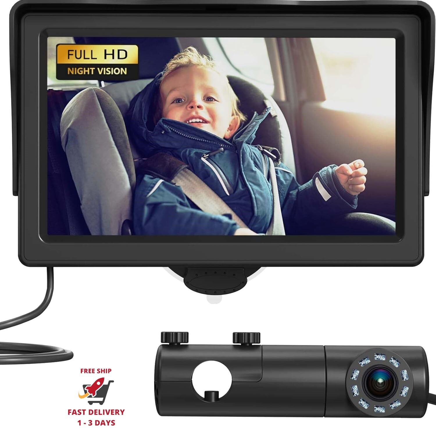 Cámara para coche para bebé, espejo retrovisor con pantalla HD y visión nocturna