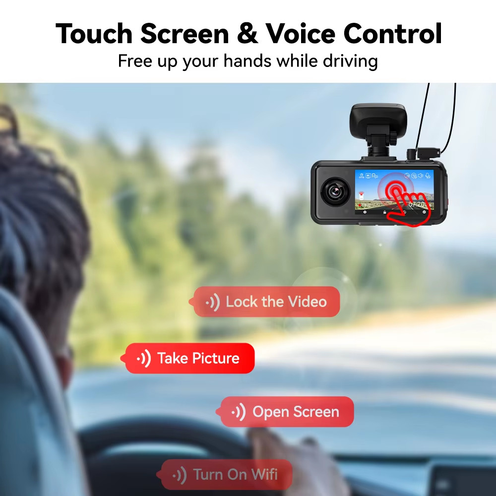 A6 3 Cameras Front/Cabin/Rear Cam 4K Dash Cam Built-In 5.8Ghz Wifi GPS Car DVR N