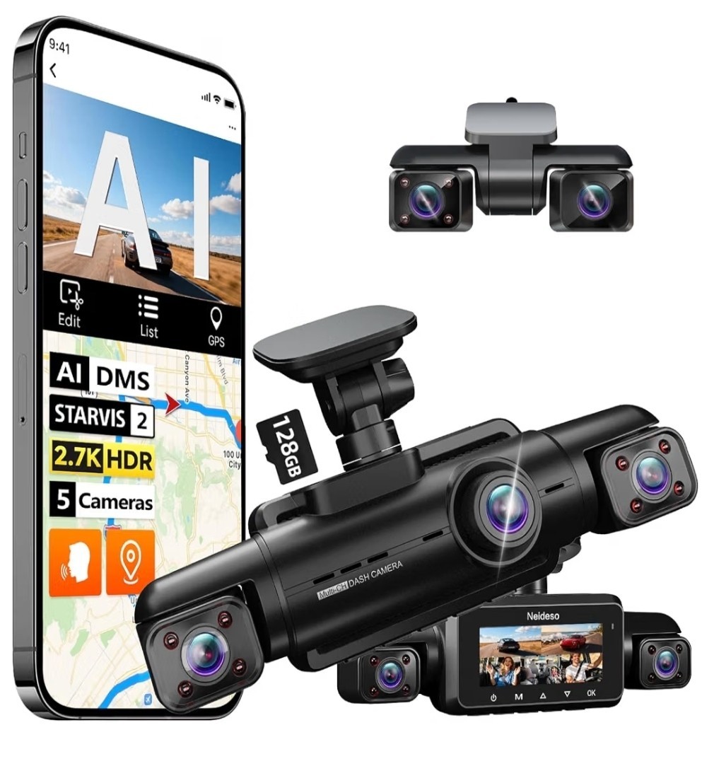New 丨 5-Channel 360 Dash Cam Front Rear Interior WiFi GPS 128GB Card