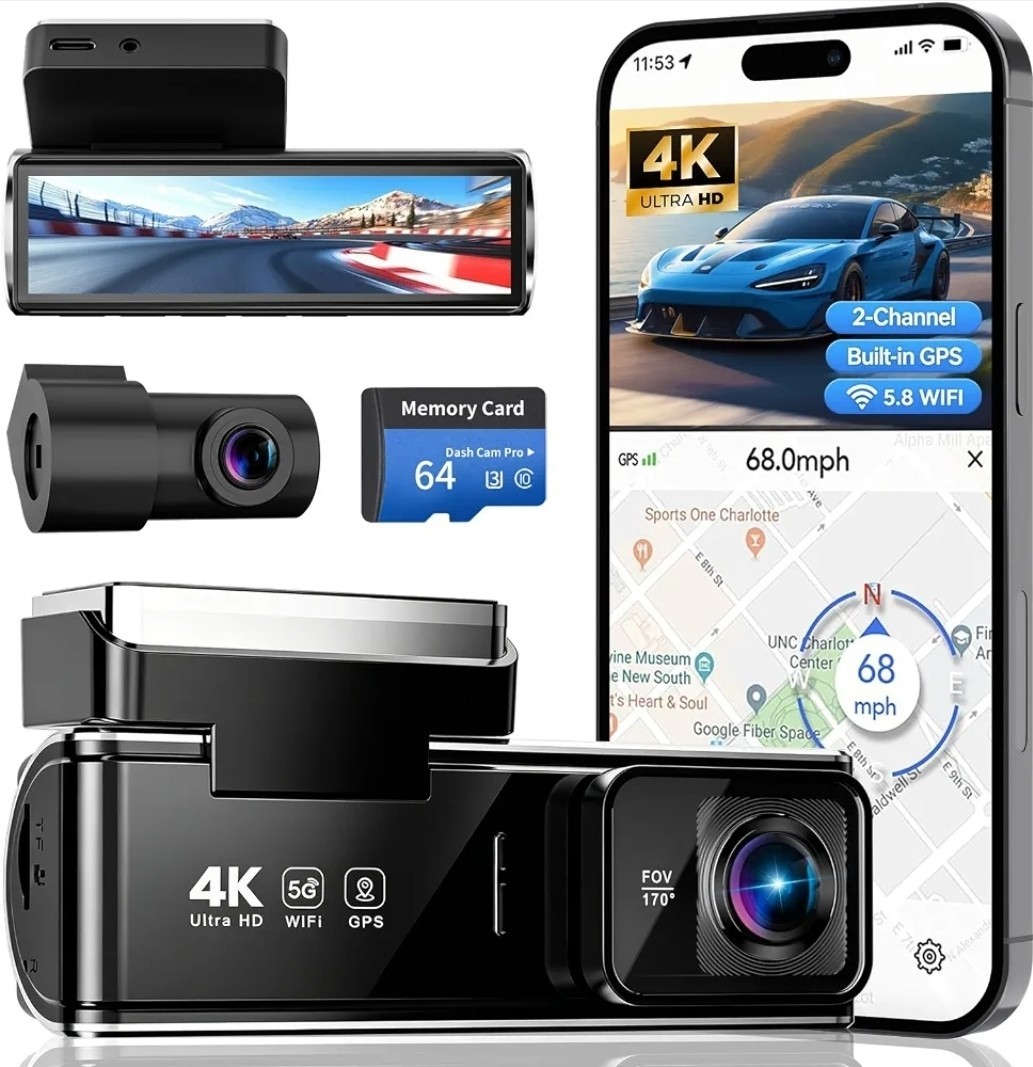 4K Car Dash Camera Front and Rear Dual Dashcam 3.5 IPS Screen Night Vision GPS