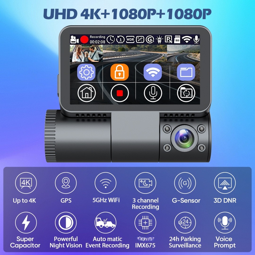 Wifi FHD Car DVR Video Camera Dash Camera for Cars 3 lens Vehicle Cam Recorder