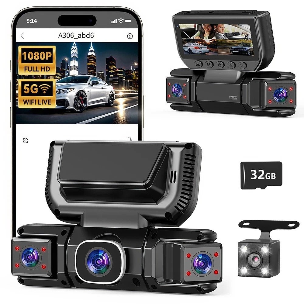 Dashcam Front and Rear Camera System,Rechargeable 360 1080P Dash Cam