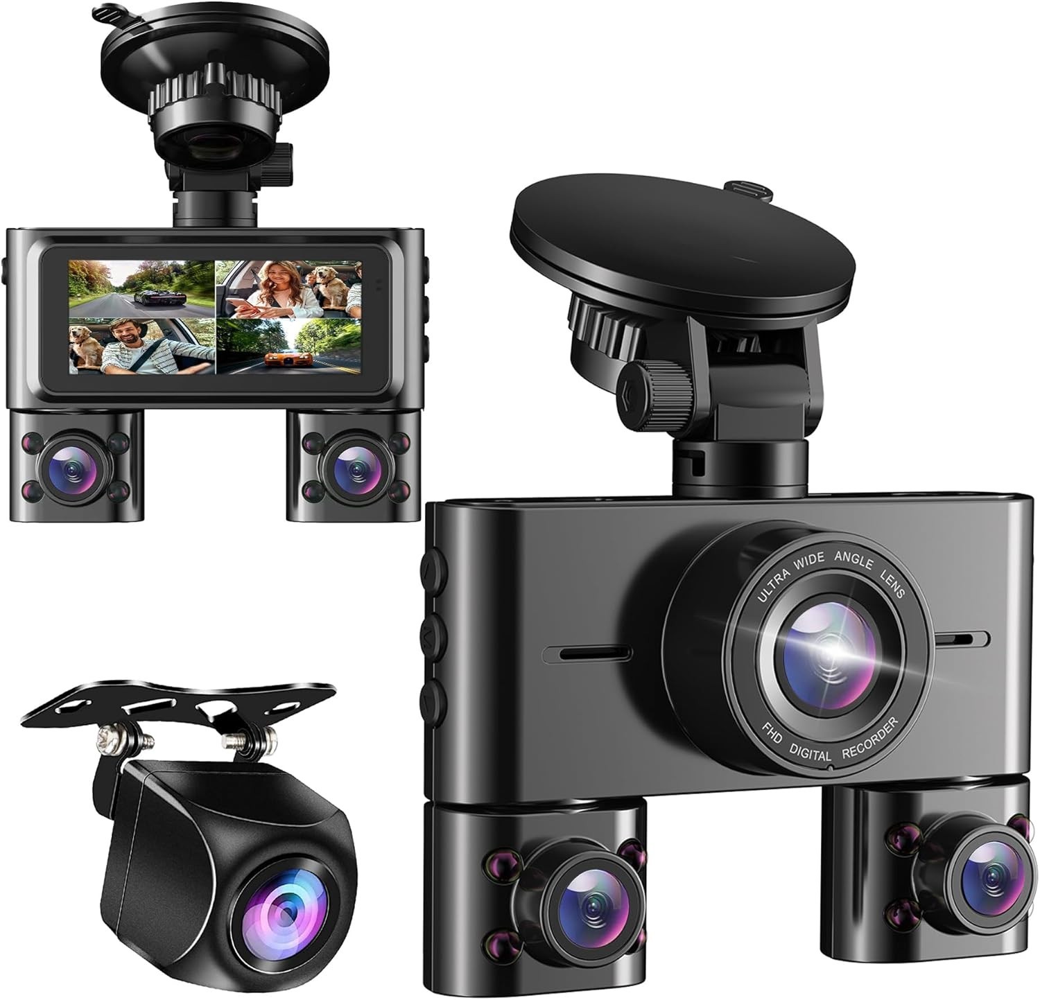 4-Channel Dash Cam Car Interior Exterior FHD Night Vision Wi-Fi 64GB