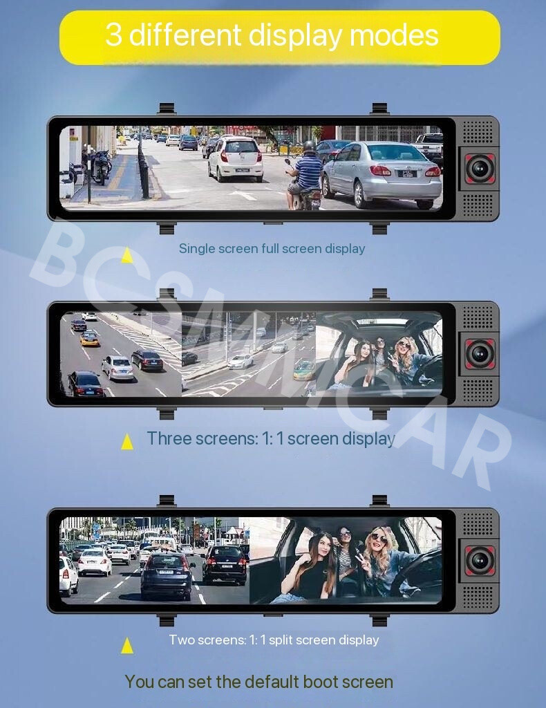 3 Lens Rearview Mirror Dash Camera Driving Recorder For Carplay GPS Navigation