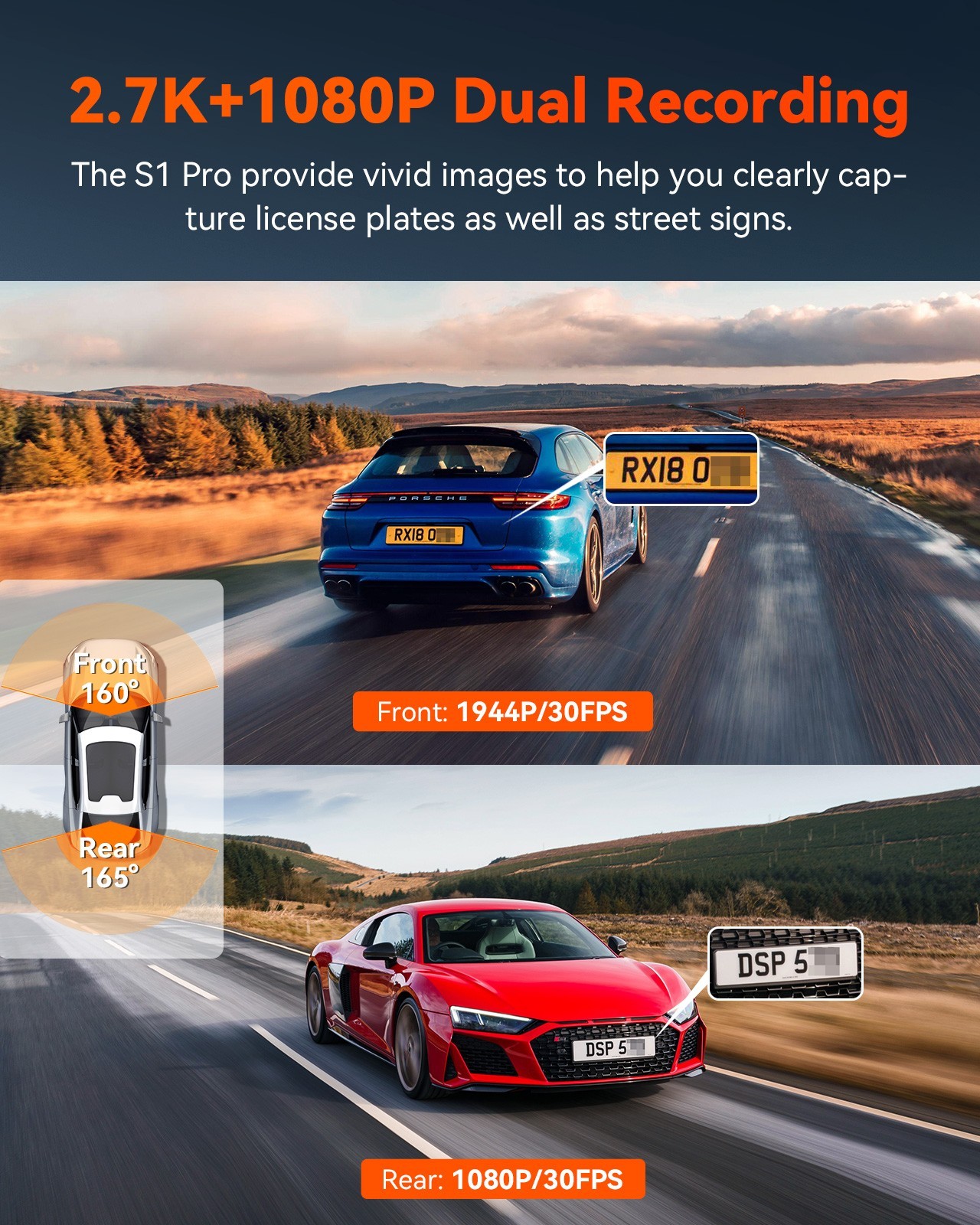 Vantrue S1 Pro Dual Dash Cam Front and Rear STARVIS 2 5G WiFi with ADAS & BSD