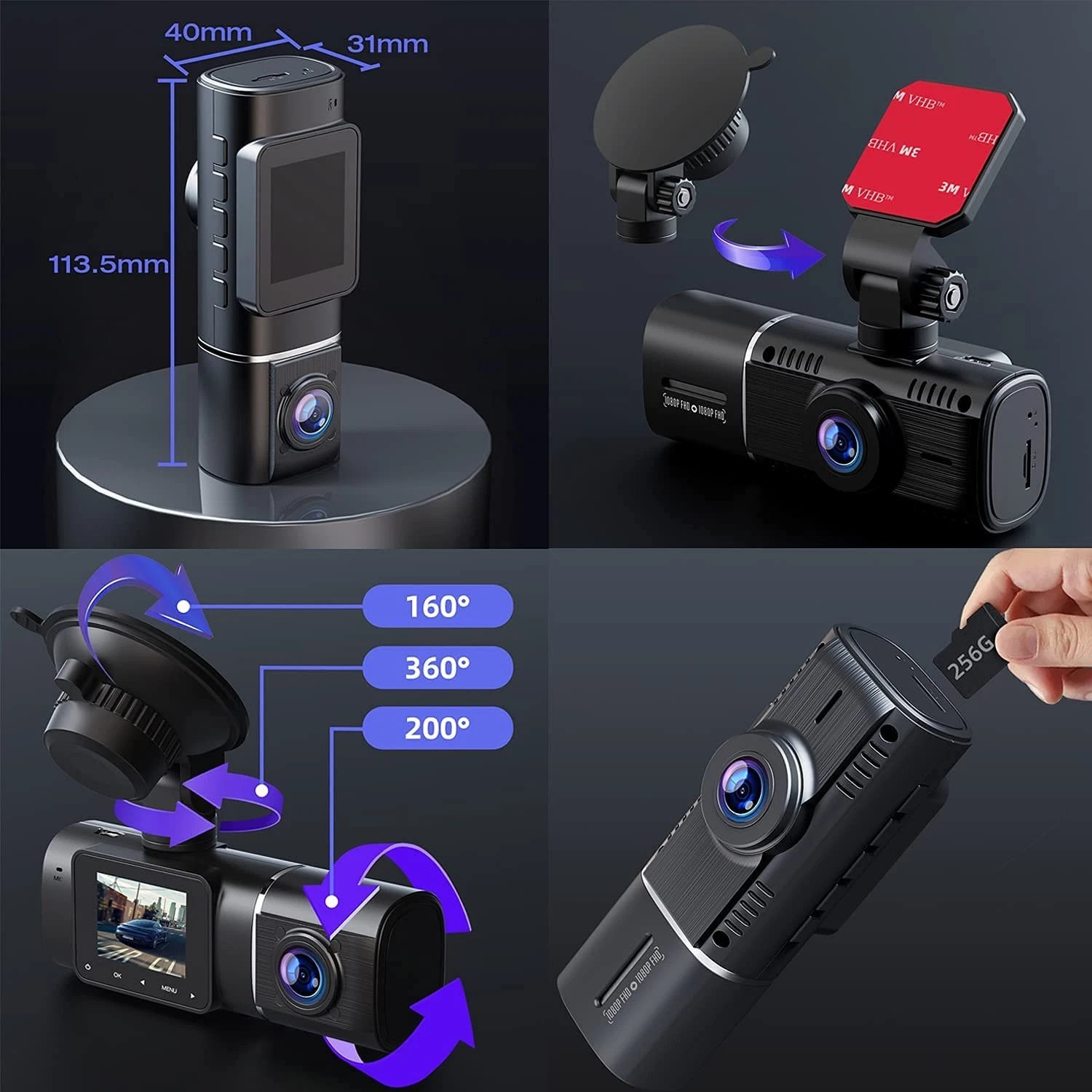 TOGUARD Uber Dual 1080P Dash Came Front and Inside Camera Night Vision 64G Card