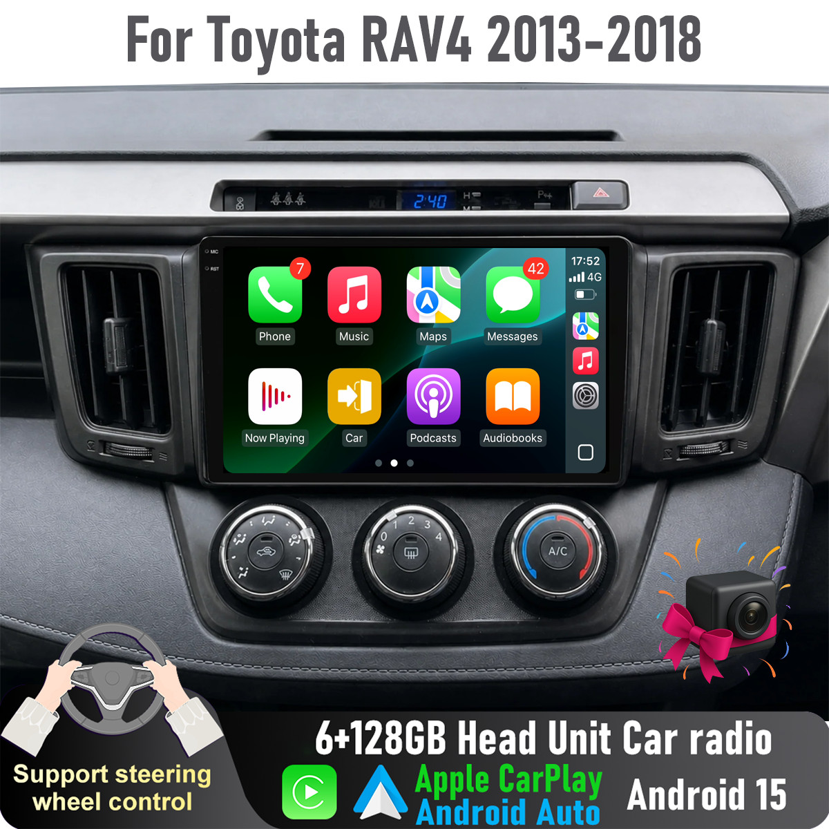 9” Wireless CarPlay Auto 6+128GB Head Unit Car radio For Toyota RAV4 2013-2018