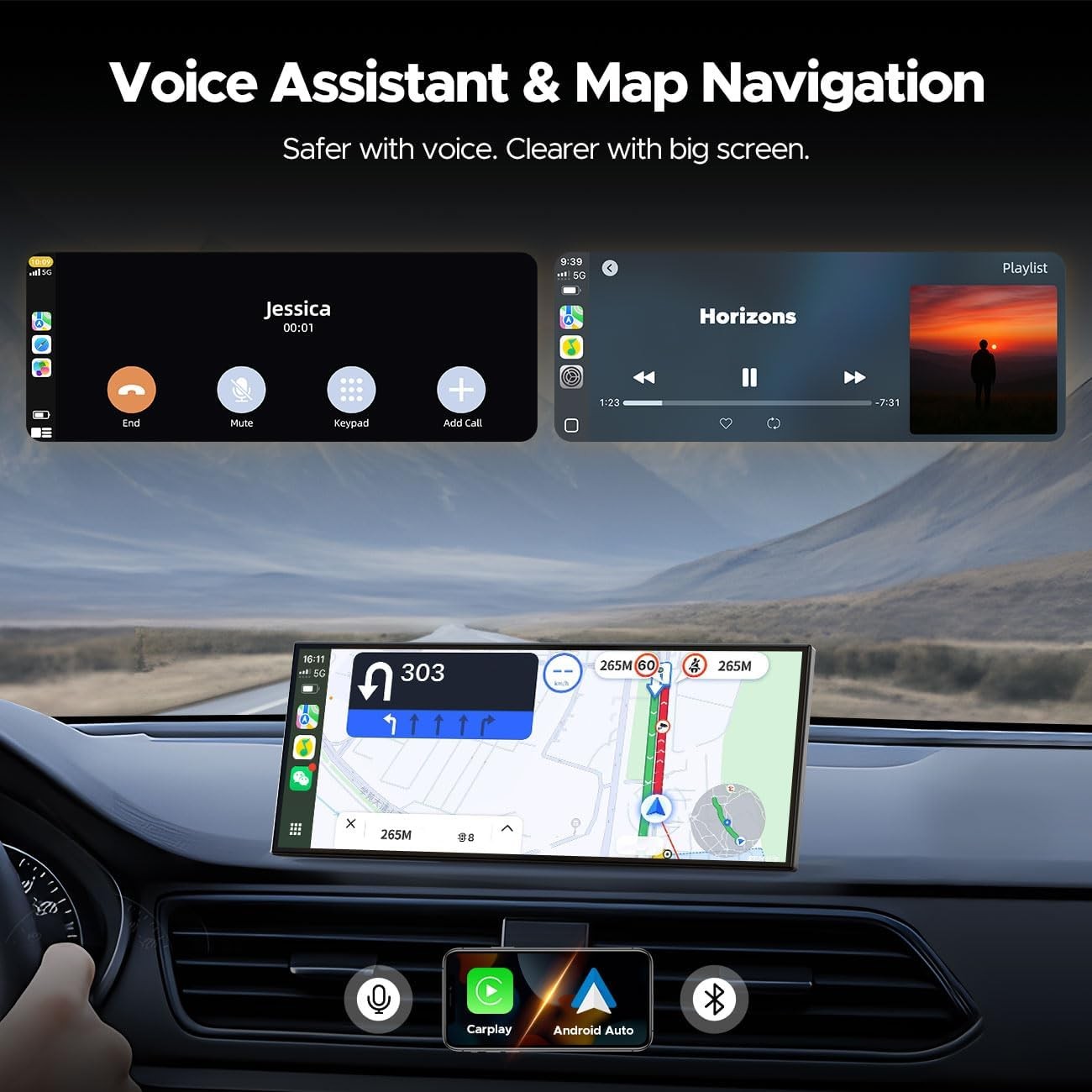 10.25″ Wireless Car Stereo Radio with Netflix YouTube,Portable Carplay AI Box